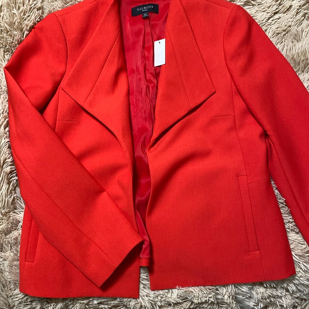 Talbot’s red open front jacket